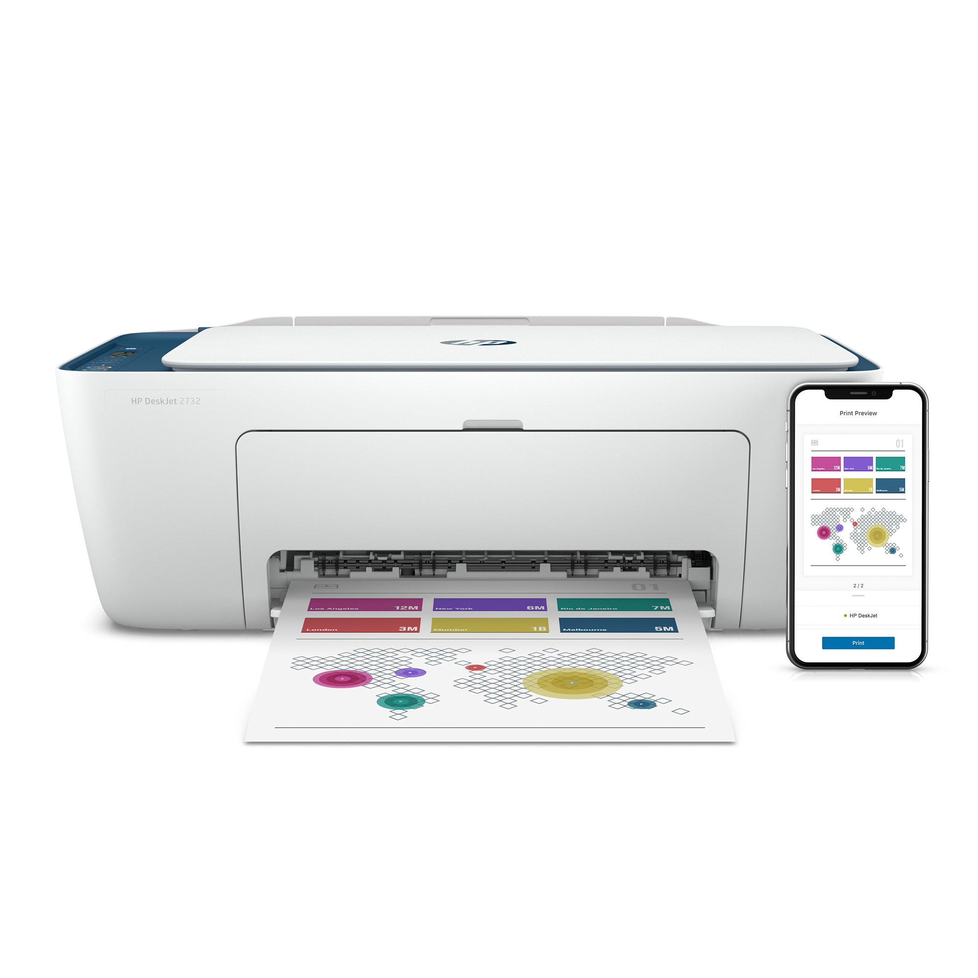 HP DeskJet 2732 USB Wi-Fi All-in-One Color Inkjet Printer