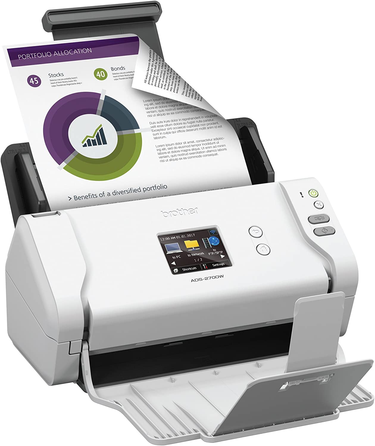 ADS-2700W Brother 600 DPI 35 PPM Wi-Fi Ethernet Touch Desktop Document Scanner NOB